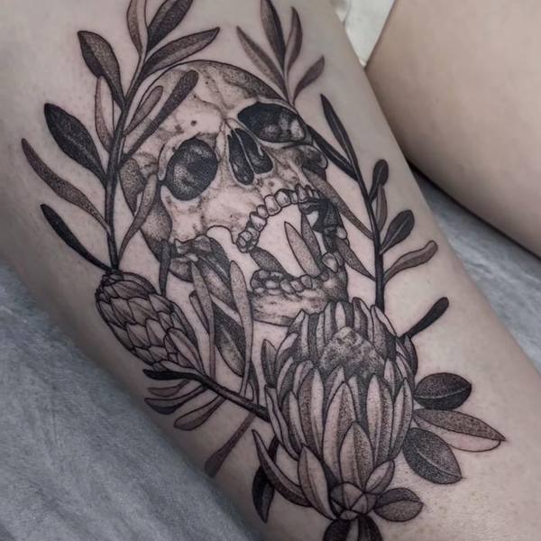 Skull tattoo by an artist at Love Street Tattoo, Perth