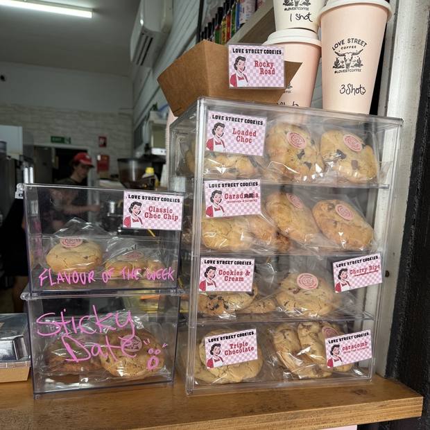 Cookies baked in store at Love Street Coffee