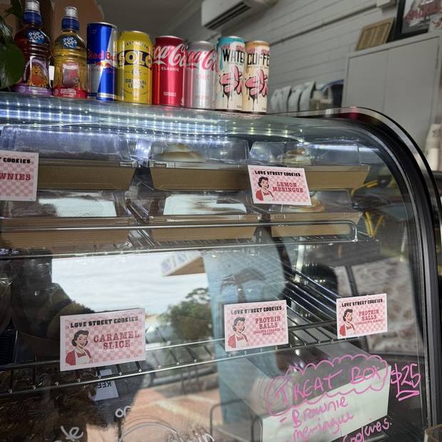 The cake and cookie cabinet at Love Street Coffee, Cloverdale