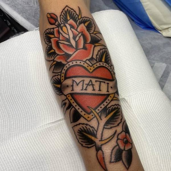 Traditional style tattoo by an artist at Love Street Tattoo, Perth